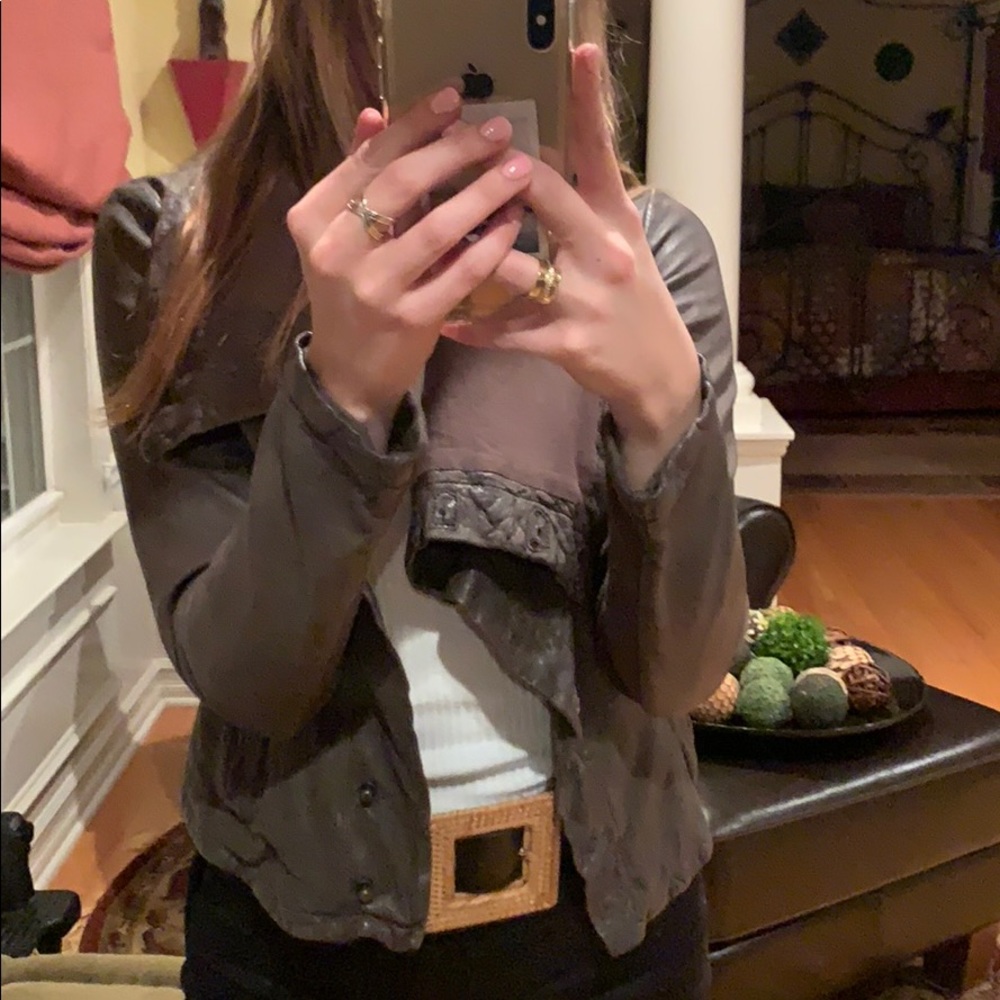 All saints brown leather jacket